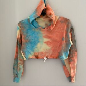 Shein Long Sleeve Cropped Tue Dye Hoodie Sweatshirt